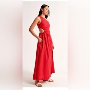Abercrombie one shoulder cut out red maxi midi dress size small petite